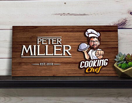 BK Gift Kişiye Özel Erkek Şef Karikatürlü Kabartma Figürlü Ahşap Tablo, Duvar Dekoru, Arkadaşa Hediye, Özel Tasarım Ev Hediyesi-2