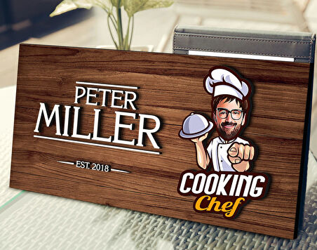 BK Gift Kişiye Özel Erkek Şef Karikatürlü Kabartma Figürlü Ahşap Tablo, Duvar Dekoru, Arkadaşa Hediye, Özel Tasarım Ev Hediyesi-2