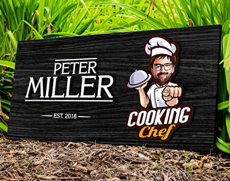 BK Gift Kişiye Özel Erkek Şef Karikatürlü Kabartma Figürlü Ahşap Tablo, Duvar Dekoru, Arkadaşa Hediye, Özel Tasarım Ev Hediyesi-2