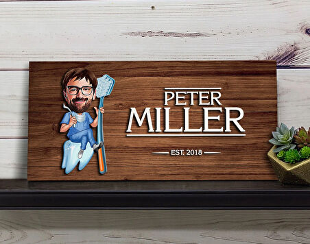 BK Gift Kişiye Özel Erkek Diş Hekimi Karikatürlü Kabartma Figürlü Ahşap Tablo, Duvar Dekoru, Arkadaşa Hediye, Özel Tasarım Ev Hediyesi-1