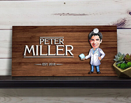 BK Gift Kişiye Özel Erkek Diş Hekimi Karikatürlü Kabartma Figürlü Ahşap Tablo, Duvar Dekoru, Arkadaşa Hediye, Özel Tasarım Ev Hediyesi-2