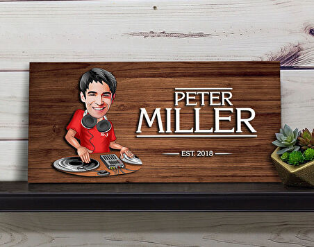 BK Gift Kişiye Özel Erkek DJ Karikatürlü Kabartma Figürlü Ahşap Tablo, Duvar Dekoru, Arkadaşa Hediye, Özel Tasarım Ev Hediyesi-1