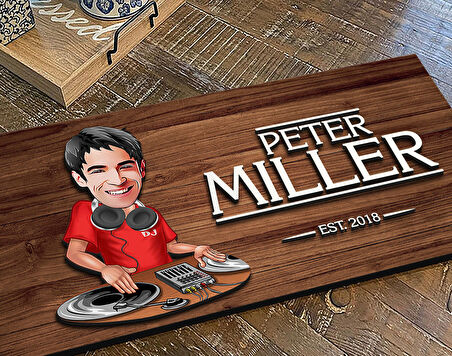 BK Gift Kişiye Özel Erkek DJ Karikatürlü Kabartma Figürlü Ahşap Tablo, Duvar Dekoru, Arkadaşa Hediye, Özel Tasarım Ev Hediyesi-1