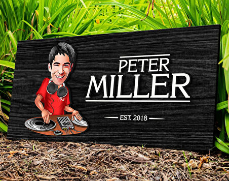 BK Gift Kişiye Özel Erkek DJ Karikatürlü Kabartma Figürlü Ahşap Tablo, Duvar Dekoru, Arkadaşa Hediye, Özel Tasarım Ev Hediyesi-1