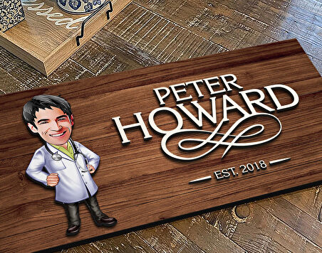 BK Gift Kişiye Özel Erkek Doktor Karikatürlü Kabartma Figürlü Ahşap Tablo, Duvar Dekoru, Arkadaşa Hediye, Özel Tasarım Ev Hediyesi-1