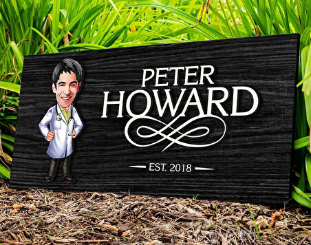 BK Gift Kişiye Özel Erkek Doktor Karikatürlü Kabartma Figürlü Ahşap Tablo, Duvar Dekoru, Arkadaşa Hediye, Özel Tasarım Ev Hediyesi-1