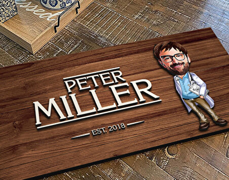 BK Gift Kişiye Özel Erkek Doktor Karikatürlü Kabartma Figürlü Ahşap Tablo, Duvar Dekoru, Arkadaşa Hediye, Özel Tasarım Ev Hediyesi-2