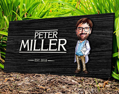 BK Gift Kişiye Özel Erkek Doktor Karikatürlü Kabartma Figürlü Ahşap Tablo, Duvar Dekoru, Arkadaşa Hediye, Özel Tasarım Ev Hediyesi-2