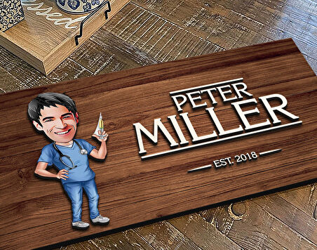 BK Gift Kişiye Özel Erkek Doktor Karikatürlü Kabartma Figürlü Ahşap Tablo, Duvar Dekoru, Arkadaşa Hediye, Özel Tasarım Ev Hediyesi-3