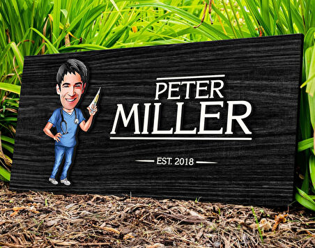 BK Gift Kişiye Özel Erkek Doktor Karikatürlü Kabartma Figürlü Ahşap Tablo, Duvar Dekoru, Arkadaşa Hediye, Özel Tasarım Ev Hediyesi-3