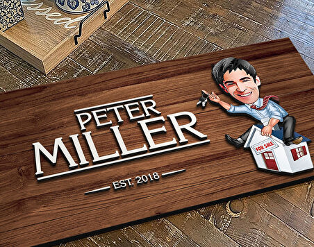 BK Gift Kişiye Özel Erkek Emlakçı Karikatürlü Kabartma Figürlü Ahşap Tablo, Duvar Dekoru, Arkadaşa Hediye, Özel Tasarım Ev Hediyesi-1