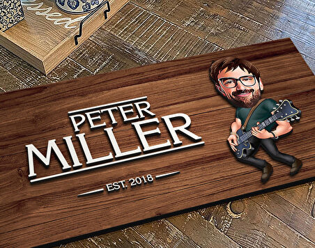 BK Gift Kişiye Özel Erkek Gitarist Karikatürlü Kabartma Figürlü Ahşap Tablo, Duvar Dekoru, Arkadaşa Hediye, Özel Tasarım Ev Hediyesi-1