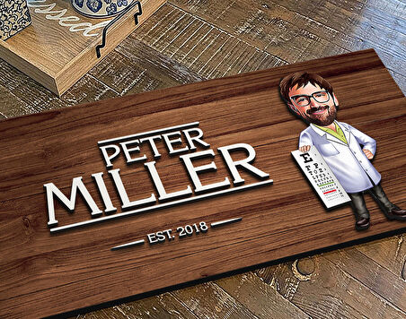 BK Gift Kişiye Özel Erkek Göz Doktoru Karikatürlü Kabartma Figürlü Ahşap Tablo, Duvar Dekoru, Arkadaşa Hediye, Özel Tasarım Ev Hediyesi-1