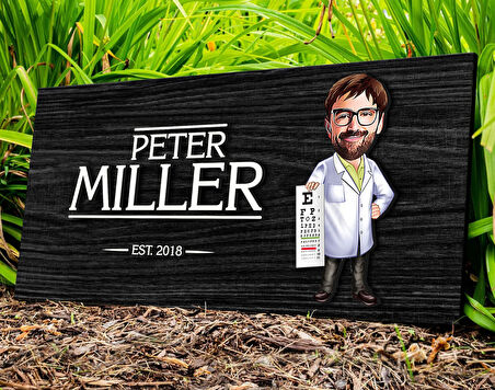 BK Gift Kişiye Özel Erkek Göz Doktoru Karikatürlü Kabartma Figürlü Ahşap Tablo, Duvar Dekoru, Arkadaşa Hediye, Özel Tasarım Ev Hediyesi-1