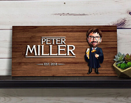 BK Gift Kişiye Özel Erkek Hakim Karikatürlü Kabartma Figürlü Ahşap Tablo, Duvar Dekoru, Arkadaşa Hediye, Özel Tasarım Ev Hediyesi-1