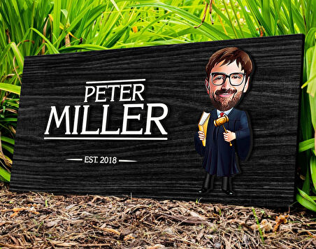 BK Gift Kişiye Özel Erkek Hakim Karikatürlü Kabartma Figürlü Ahşap Tablo, Duvar Dekoru, Arkadaşa Hediye, Özel Tasarım Ev Hediyesi-1