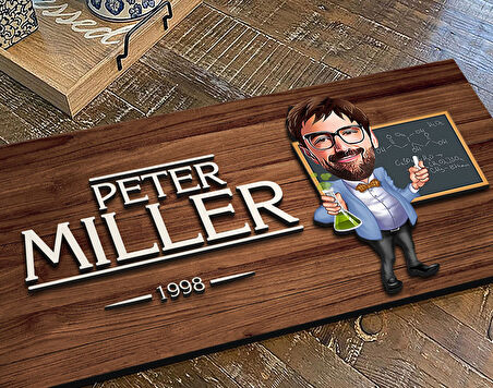 BK Gift Kişiye Özel Erkek Kimya Öğretmeni Karikatürlü Kabartma Figürlü Ahşap Tablo, Duvar Dekoru, Arkadaşa Hediye, Özel Tasarım Ev Hediyesi-1