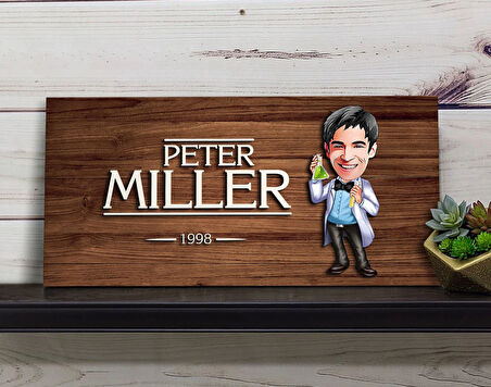 BK Gift Kişiye Özel Erkek Kimya Öğretmeni Karikatürlü Kabartma Figürlü Ahşap Tablo, Duvar Dekoru, Arkadaşa Hediye, Özel Tasarım Ev Hediyesi-2