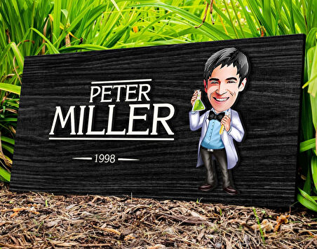 BK Gift Kişiye Özel Erkek Kimya Öğretmeni Karikatürlü Kabartma Figürlü Ahşap Tablo, Duvar Dekoru, Arkadaşa Hediye, Özel Tasarım Ev Hediyesi-2