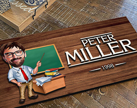 BK Gift Kişiye Özel Erkek Öğretmen Karikatürlü Kabartma Figürlü Ahşap Tablo, Duvar Dekoru, Arkadaşa Hediye, Özel Tasarım Ev Hediyesi-2