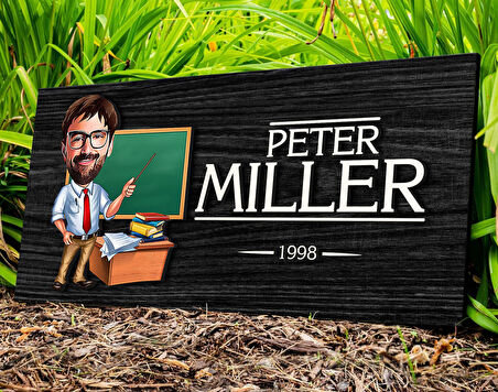 BK Gift Kişiye Özel Erkek Öğretmen Karikatürlü Kabartma Figürlü Ahşap Tablo, Duvar Dekoru, Arkadaşa Hediye, Özel Tasarım Ev Hediyesi-2