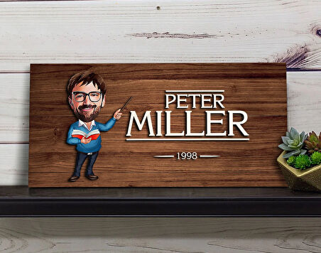 BK Gift Kişiye Özel Erkek Öğretmen Karikatürlü Kabartma Figürlü Ahşap Tablo, Duvar Dekoru, Arkadaşa Hediye, Özel Tasarım Ev Hediyesi-3