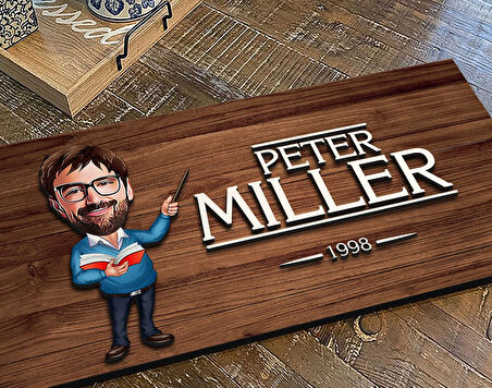 BK Gift Kişiye Özel Erkek Öğretmen Karikatürlü Kabartma Figürlü Ahşap Tablo, Duvar Dekoru, Arkadaşa Hediye, Özel Tasarım Ev Hediyesi-3