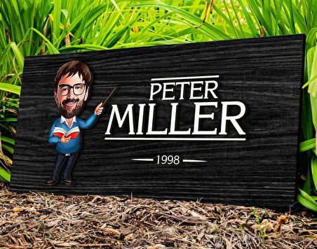 BK Gift Kişiye Özel Erkek Öğretmen Karikatürlü Kabartma Figürlü Ahşap Tablo, Duvar Dekoru, Arkadaşa Hediye, Özel Tasarım Ev Hediyesi-3