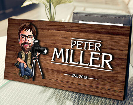BK Gift Kişiye Özel Erkek Fotoğrafçı Karikatürlü Kabartma Figürlü Ahşap Tablo, Duvar Dekoru, Arkadaşa Hediye, Özel Tasarım Ev Hediyesi-1