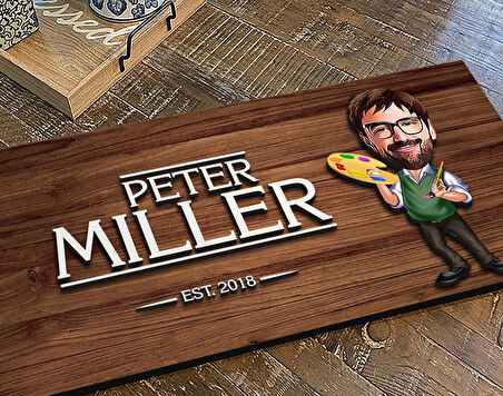 BK Gift Kişiye Özel Erkek Ressam Karikatürlü Kabartma Figürlü Ahşap Tablo, Duvar Dekoru, Arkadaşa Hediye, Özel Tasarım Ev Hediyesi-1