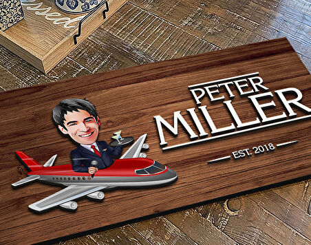 BK Gift Kişiye Özel Erkek Uçuş Görevlisi Karikatürlü Kabartma Figürlü Ahşap Tablo, Duvar Dekoru, Arkadaşa Hediye, Özel Tasarım Ev Hediyesi-1