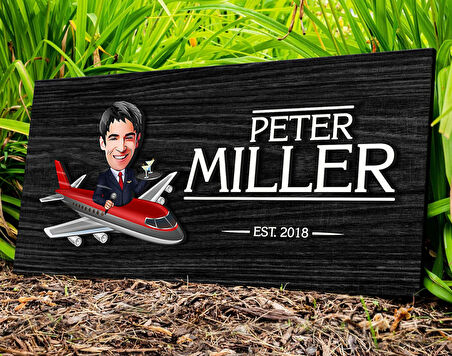 BK Gift Kişiye Özel Erkek Uçuş Görevlisi Karikatürlü Kabartma Figürlü Ahşap Tablo, Duvar Dekoru, Arkadaşa Hediye, Özel Tasarım Ev Hediyesi-1