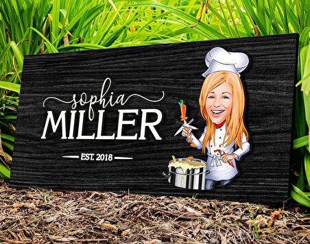 BK Gift Kişiye Özel Kadın Şef Karikatürlü Kabartma Figürlü Ahşap Tablo, Duvar Dekoru, Arkadaşa Hediye, Özel Tasarım Ev Hediyesi-1