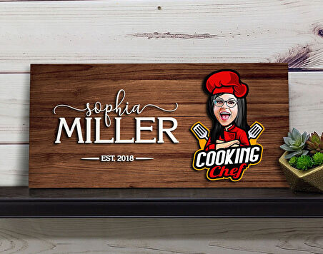 BK Gift Kişiye Özel Kadın Şef Karikatürlü Kabartma Figürlü Ahşap Tablo, Duvar Dekoru, Arkadaşa Hediye, Özel Tasarım Ev Hediyesi-2