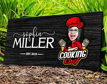 BK Gift Kişiye Özel Kadın Şef Karikatürlü Kabartma Figürlü Ahşap Tablo, Duvar Dekoru, Arkadaşa Hediye, Özel Tasarım Ev Hediyesi-2