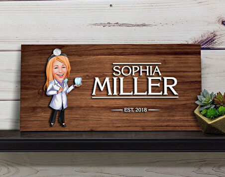 BK Gift Kişiye Özel Kadın Diş Hekimi Karikatürlü Kabartma Figürlü Ahşap Tablo, Duvar Dekoru, Arkadaşa Hediye, Özel Tasarım Ev Hediyesi-1