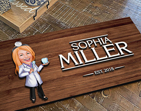 BK Gift Kişiye Özel Kadın Diş Hekimi Karikatürlü Kabartma Figürlü Ahşap Tablo, Duvar Dekoru, Arkadaşa Hediye, Özel Tasarım Ev Hediyesi-1