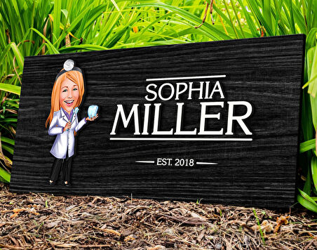 BK Gift Kişiye Özel Kadın Diş Hekimi Karikatürlü Kabartma Figürlü Ahşap Tablo, Duvar Dekoru, Arkadaşa Hediye, Özel Tasarım Ev Hediyesi-1