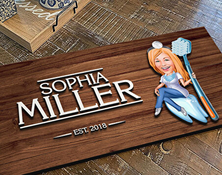 BK Gift Kişiye Özel Kadın Diş Hekimi Karikatürlü Kabartma Figürlü Ahşap Tablo, Duvar Dekoru, Arkadaşa Hediye, Özel Tasarım Ev Hediyesi-2