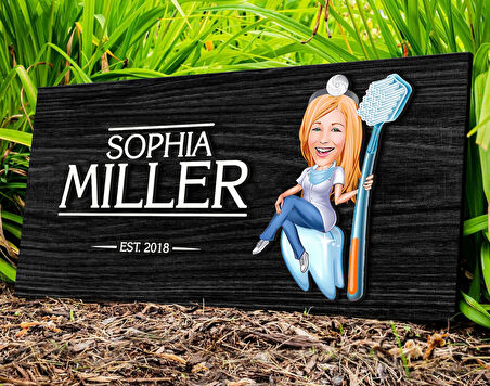 BK Gift Kişiye Özel Kadın Diş Hekimi Karikatürlü Kabartma Figürlü Ahşap Tablo, Duvar Dekoru, Arkadaşa Hediye, Özel Tasarım Ev Hediyesi-2