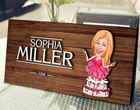 BK Gift Kişiye Özel Kadın Doğum Günü Karikatürlü Kabartma Figürlü Ahşap Tablo, Duvar Dekoru, Arkadaşa Hediye, Özel Tasarım Ev Hediyesi-1