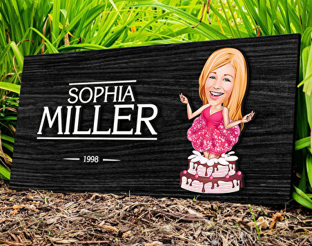 BK Gift Kişiye Özel Kadın Doğum Günü Karikatürlü Kabartma Figürlü Ahşap Tablo, Duvar Dekoru, Arkadaşa Hediye, Özel Tasarım Ev Hediyesi-1