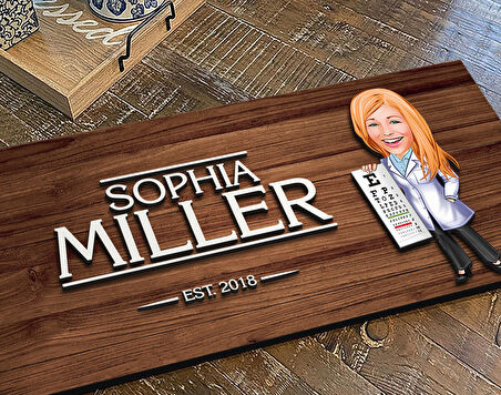 BK Gift Kişiye Özel Kadın Göz Doktoru Karikatürlü Kabartma Figürlü Ahşap Tablo, Duvar Dekoru, Arkadaşa Hediye, Özel Tasarım Ev Hediyesi-1