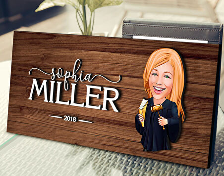 BK Gift Kişiye Özel Kadın Hakim Karikatürlü Kabartma Figürlü Ahşap Tablo, Duvar Dekoru, Arkadaşa Hediye, Özel Tasarım Ev Hediyesi-1