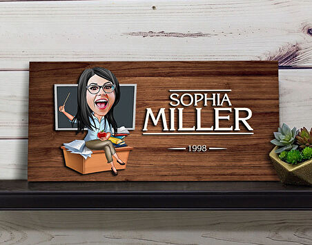 BK Gift Kişiye Özel Kadın Öğretmen Karikatürlü Kabartma Figürlü Ahşap Tablo, Duvar Dekoru, Arkadaşa Hediye, Özel Tasarım Ev Hediyesi-2