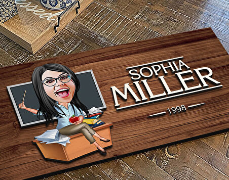 BK Gift Kişiye Özel Kadın Öğretmen Karikatürlü Kabartma Figürlü Ahşap Tablo, Duvar Dekoru, Arkadaşa Hediye, Özel Tasarım Ev Hediyesi-2