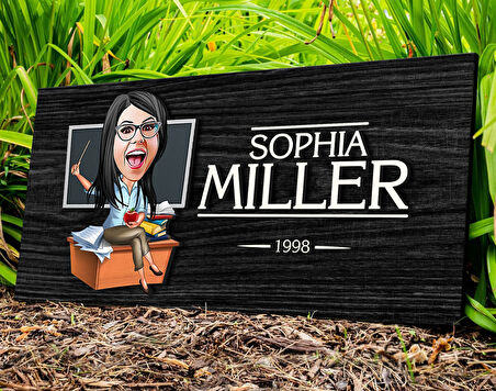 BK Gift Kişiye Özel Kadın Öğretmen Karikatürlü Kabartma Figürlü Ahşap Tablo, Duvar Dekoru, Arkadaşa Hediye, Özel Tasarım Ev Hediyesi-2