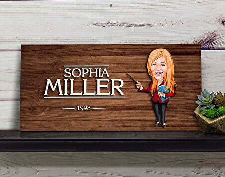 BK Gift Kişiye Özel Kadın Öğretmen Karikatürlü Kabartma Figürlü Ahşap Tablo, Duvar Dekoru, Arkadaşa Hediye, Özel Tasarım Ev Hediyesi-3