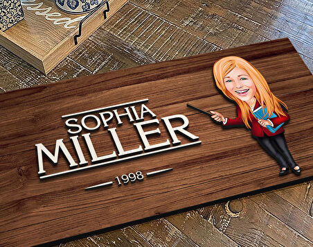 BK Gift Kişiye Özel Kadın Öğretmen Karikatürlü Kabartma Figürlü Ahşap Tablo, Duvar Dekoru, Arkadaşa Hediye, Özel Tasarım Ev Hediyesi-3