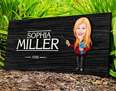 BK Gift Kişiye Özel Kadın Öğretmen Karikatürlü Kabartma Figürlü Ahşap Tablo, Duvar Dekoru, Arkadaşa Hediye, Özel Tasarım Ev Hediyesi-3